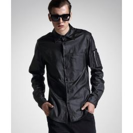 Chemise Noire Brillant Homme avec Fermeture Zip Bras et Poche